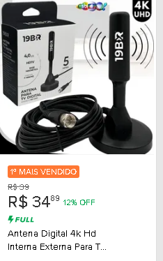 Antena Digital 4K HD Interna e Externa – Sinal Aberto Sem Mensalidade, Cabo 5m