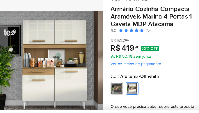 Primário Cozinha Completo - Aramóveis Marina 4 Portas 1 Gaveta MOP Atacama