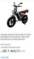 Bicicleta Scooter Elétrica WX-19 750w Preta com banco Marrom