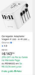 Carregador de Viagem Universal Geonav – 4 USB + 1 USB-C