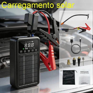 Auxiliar de Partida Solar 4 em 1 S4 – Compressor, Power Bank 10.000mAh e Lanterna LED