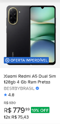 Smartphone Xiaomi Redmi A5 – Dual SIM, 128GB, 4GB RAM, Preto