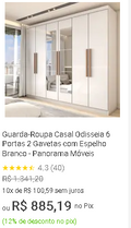Guarda-Roupa Casal Odisseia 6 Portas 2 Gavetas Branco