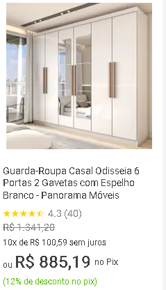 Guarda-Roupa Casal Odisseia 6 Portas 2 Gavetas Branco