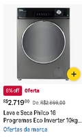 Lava e Seca Philco 16 Programas Eco Inverter 10kg